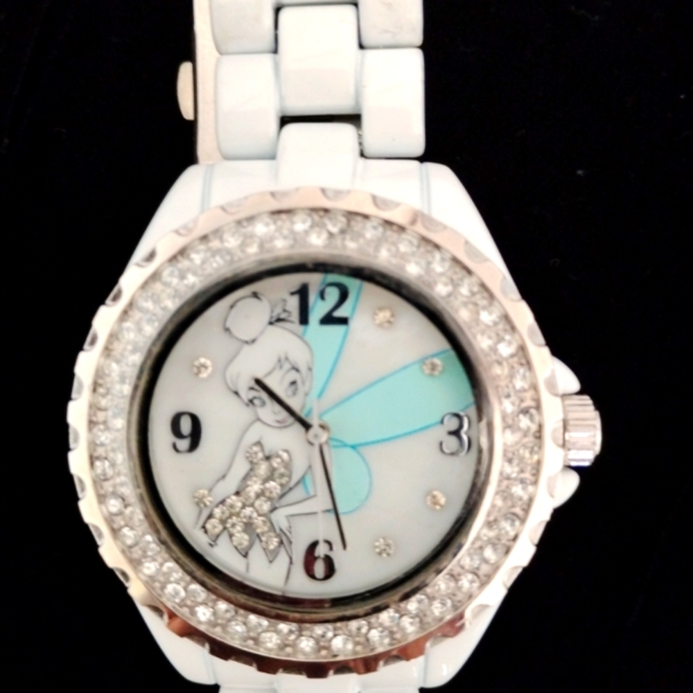 Disney Tinkerbell White w/ Rhinestones Enamel Women's Watch Needs Battery? - Picture 10 of 10